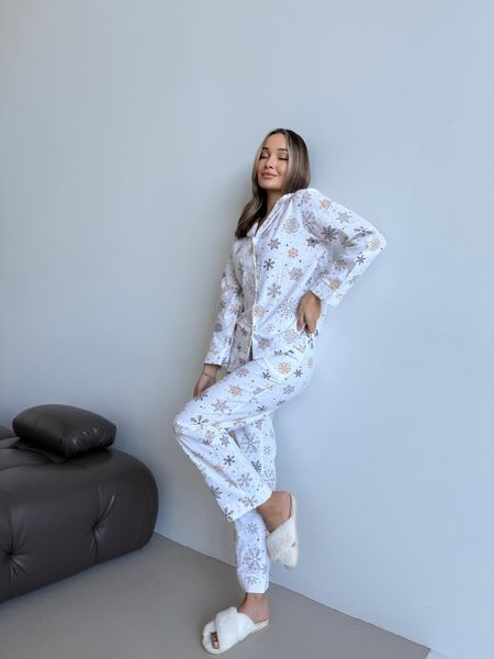 Домашняя женская пижама COSY Снежинки (рубашка+штаны) S 3839489 фото