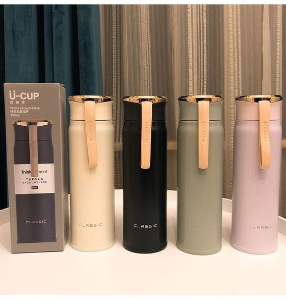 Термос-пляшка U-Cup Classic Tarsla ThinkDifferent 450 мл чорна (з ремінцем-ручкою) 1614 фото