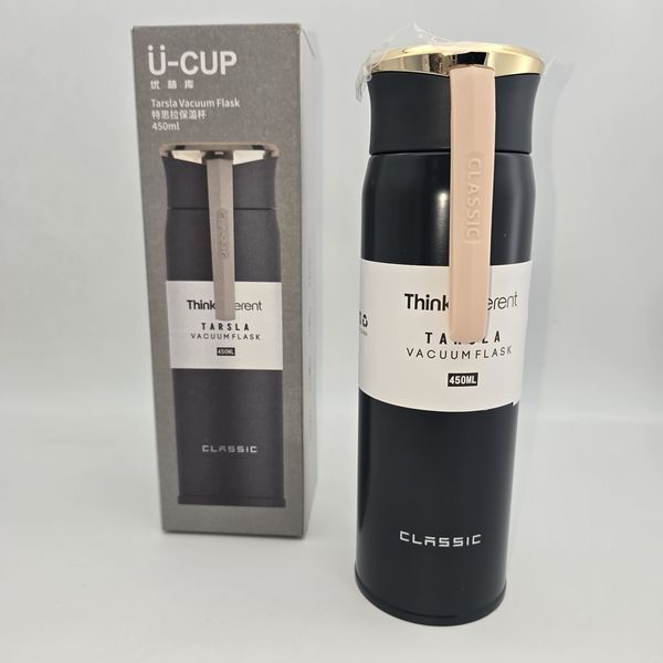 Термос-пляшка U-Cup Classic Tarsla ThinkDifferent 450 мл чорна (з ремінцем-ручкою) 1614 фото