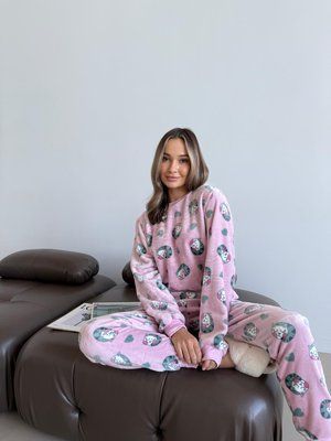Домашняя теплая женская пижама COSY Мяу-Лав из велсофта XL 3844743s4 фото