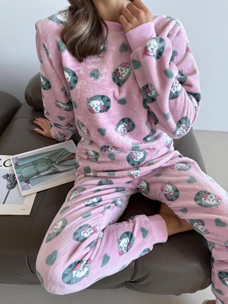 Домашня тепла жіноча піжама COSY Мяу-Лав з велсофта 2XL 3844743s5 фото