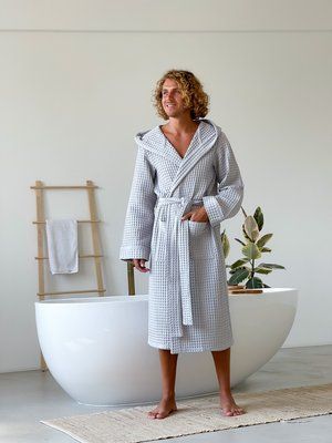 Халат чоловічий COSY з капюшоном Грецька вафелька світло сірий 567989s2 фото