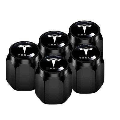 Металлические колпачки на ниппель с логотипом Tesla чёрные 5 шт 1683 фото