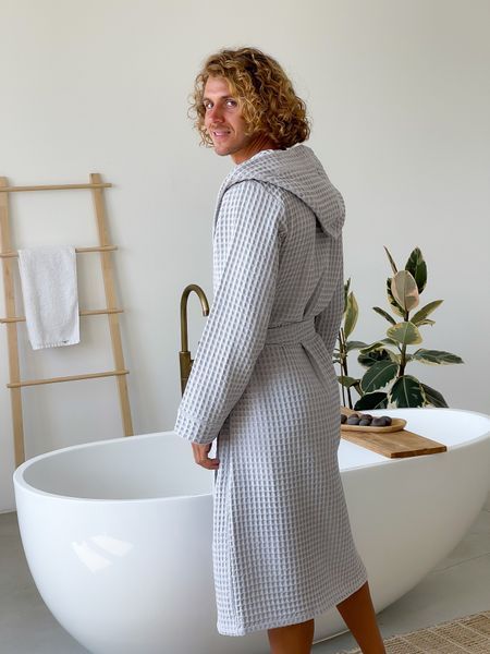 Халат чоловічий COSY з капюшоном Грецька вафелька світло сірий 567989s2 фото