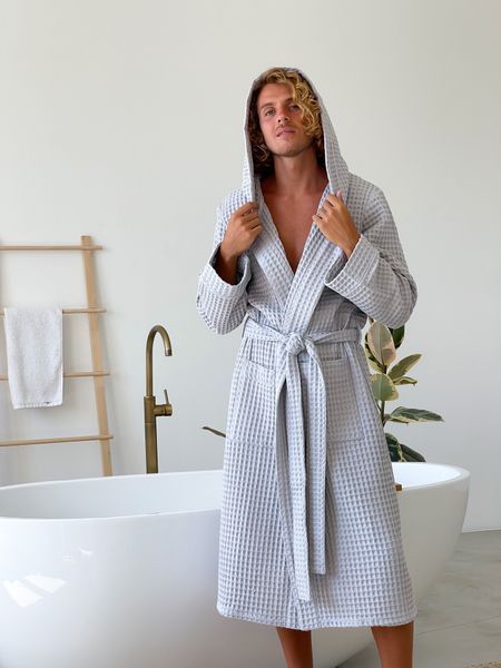 Халат чоловічий COSY з капюшоном Грецька вафелька світло сірий 567989s2 фото