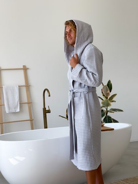 Халат чоловічий COSY з капюшоном Грецька вафелька світло сірий 567989s2 фото