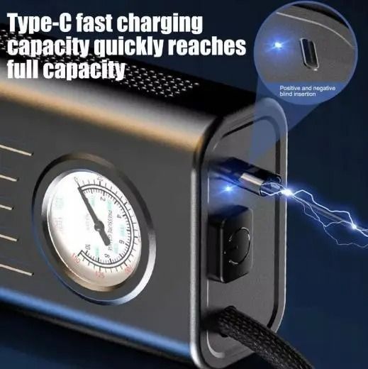 Портативный автомобильный компрессор AND1322, насос от прикуривателя 12V с манометром 2054184 фото
