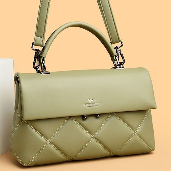 Оливкова жіноча сумка Kaidifeiniroo з натуральної шкіри два ремішки з ромбічним стьобанням 2051 фото