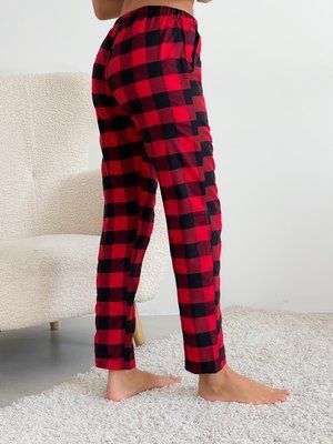 Жіночі штани манжет фланель COSY клітина червоно/чорні S 570862 фото