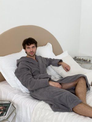 Чоловічий халат з капюшоном COSY махровий Fortune сірий 3178940 фото