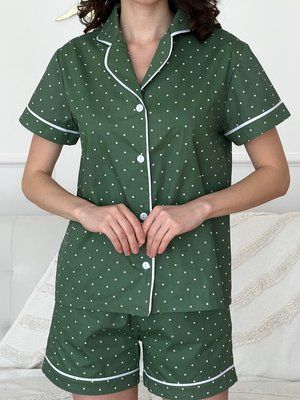 Женский домашний комплект из сатина COSY (шорты+рубашка) зеленая в горошек S 750164 фото