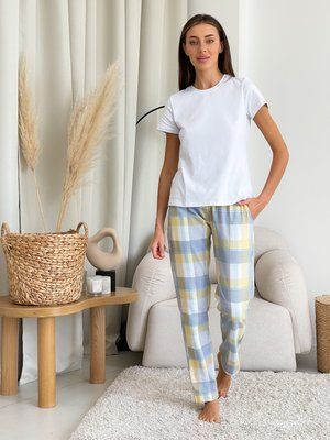 Жіночий Піжамний комплект COSY у клітинку жовто/сірий штани+футболка S 567997 фото