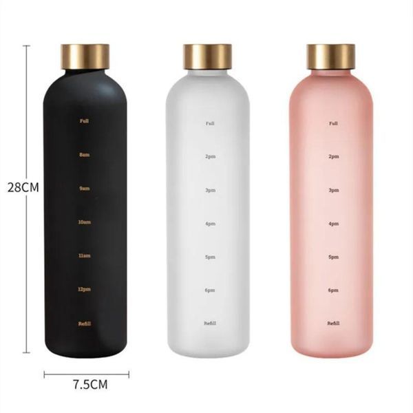 Бутылочка для воды Refill 1000 мл из тритана белая с золотистой крышкой 5048 фото