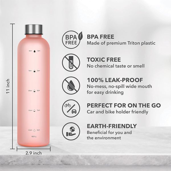 Бутылка для воды Refill на 1000 мл розовая из тритана с серебристой крышкой 50491 фото