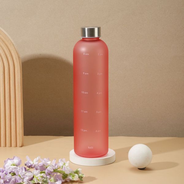 Бутылка для воды Refill на 1000 мл розовая из тритана с серебристой крышкой 50491 фото