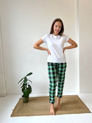 Домашні жіночі штани COSY у клітинку зелено/чорні S 571280 фото