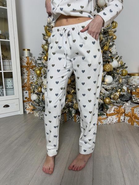 Женская домашняя пижама теплая COSY сердца на белом (рубашка+штани) S 2098602 фото
