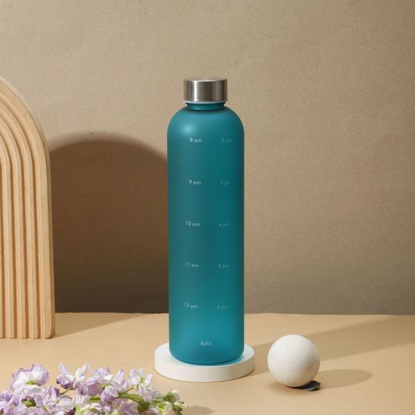 Пляшка для води Refill 1000 мл з тритану бірюзова з сріблястою кришкою 5050 фото