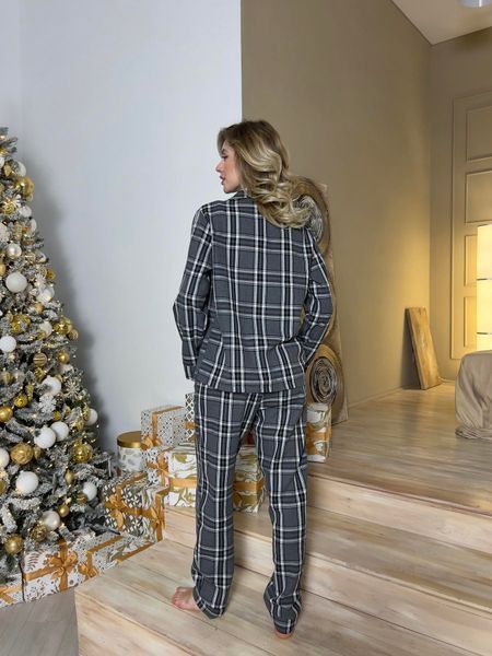 Домашня жіноча піжама COSY у клітинку сіро-чорна(сорочка+штани) 2XL 2078916s5 фото
