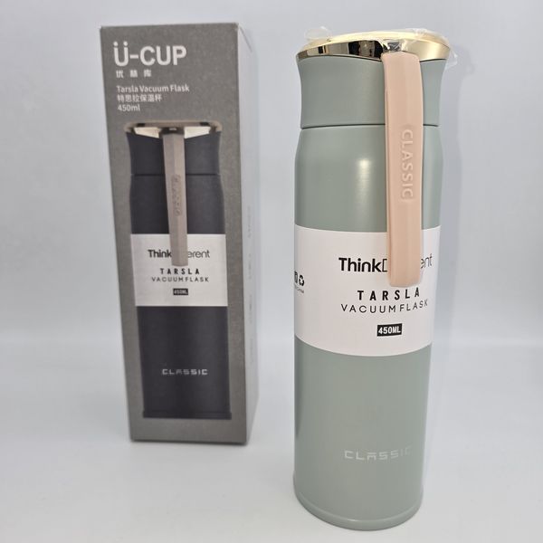 Термос-пляшка U-Cup Classic Tarsla ThinkDifferent 450 мл зелена (з ремінцем-ручкою) 1613 фото